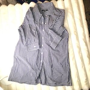 Kal Rieman Double blue and white Collar Button-Down  3/4 Sleeve Relaxed  Shirt